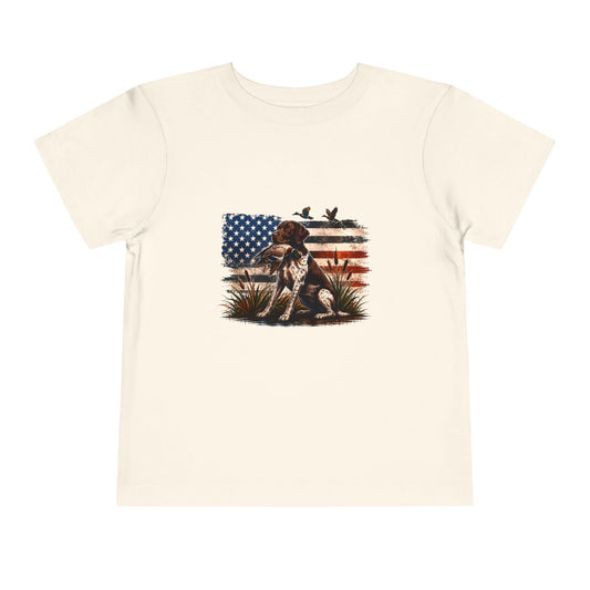 Toddler Tee — Patriotic Hunting Dog American Flag Graphic
