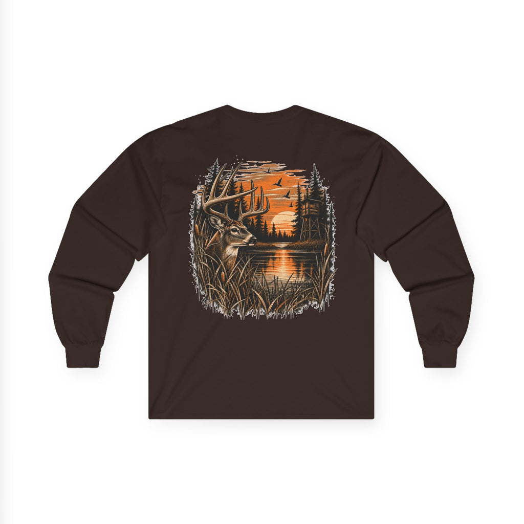 Deer Sunset Long Sleeve Tee – Woodland Hunting Scene