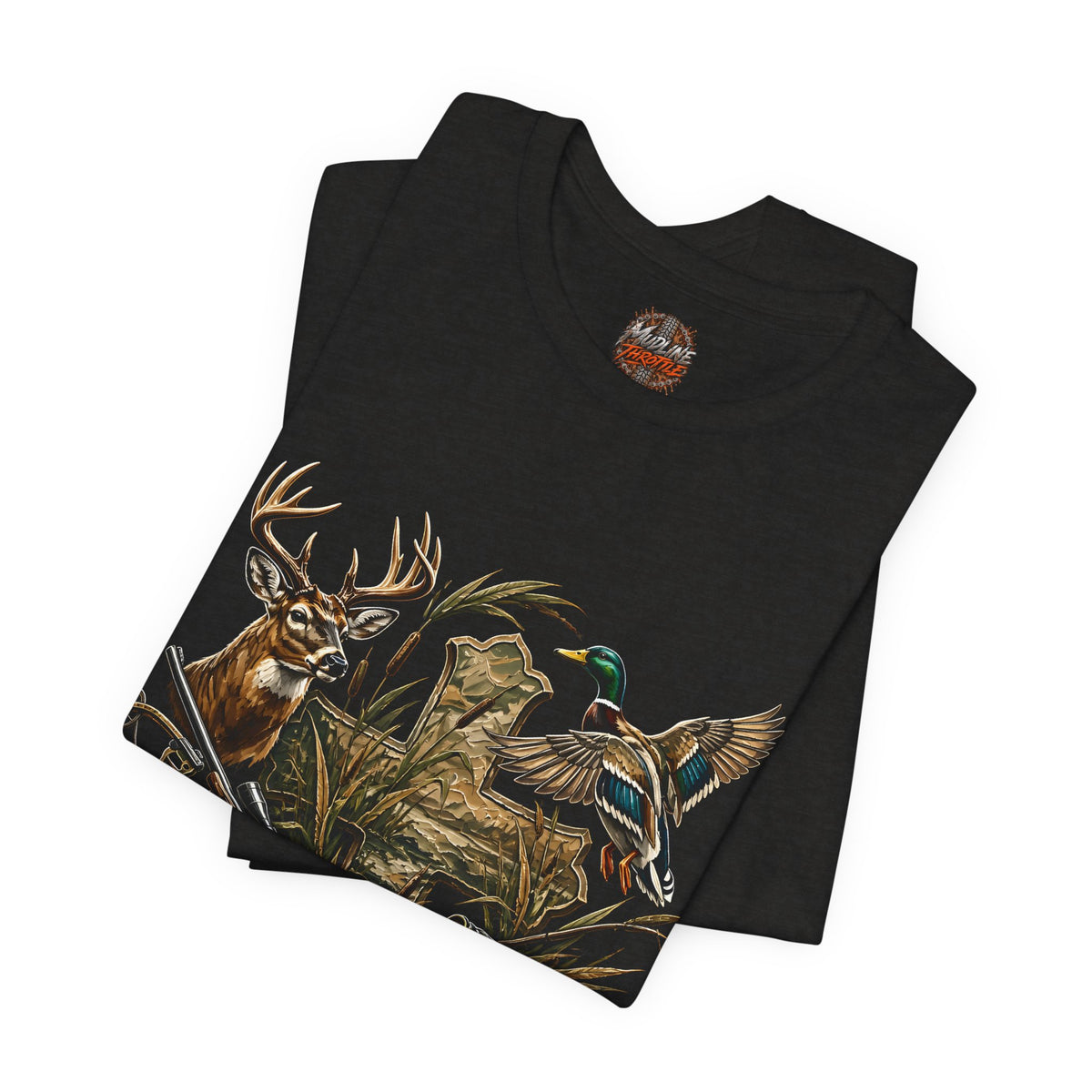 Outdoor Hunting & Fishing T-Shirt — Deer, Duck & Bass Graphic