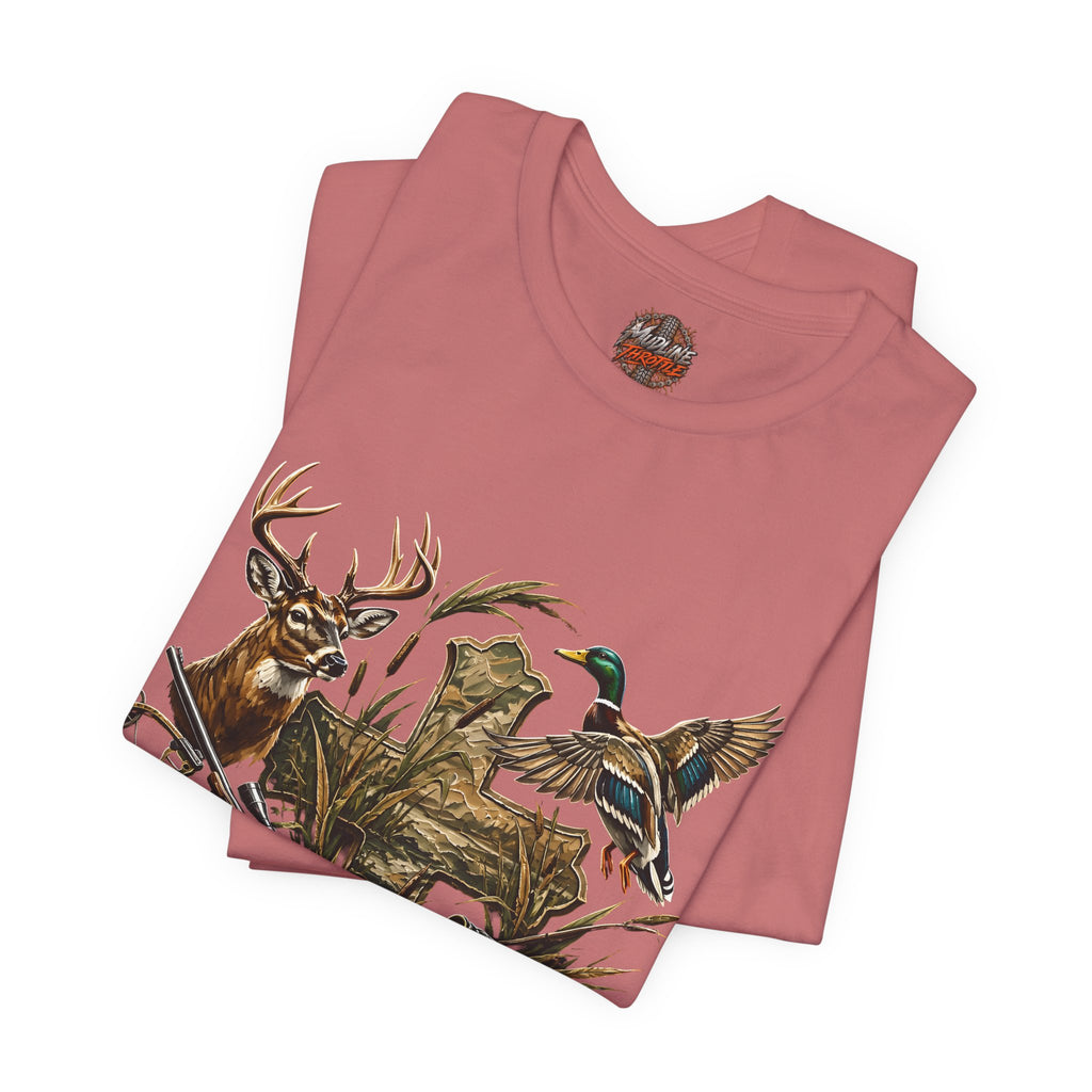 Outdoor Hunting & Fishing T-Shirt — Deer, Duck & Bass Graphic