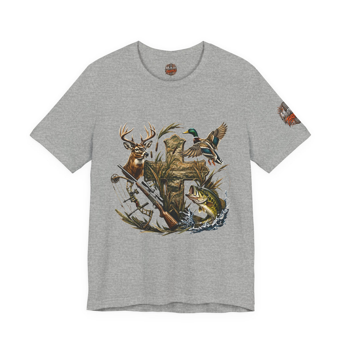 Outdoor Hunting & Fishing T-Shirt — Deer, Duck & Bass Graphic