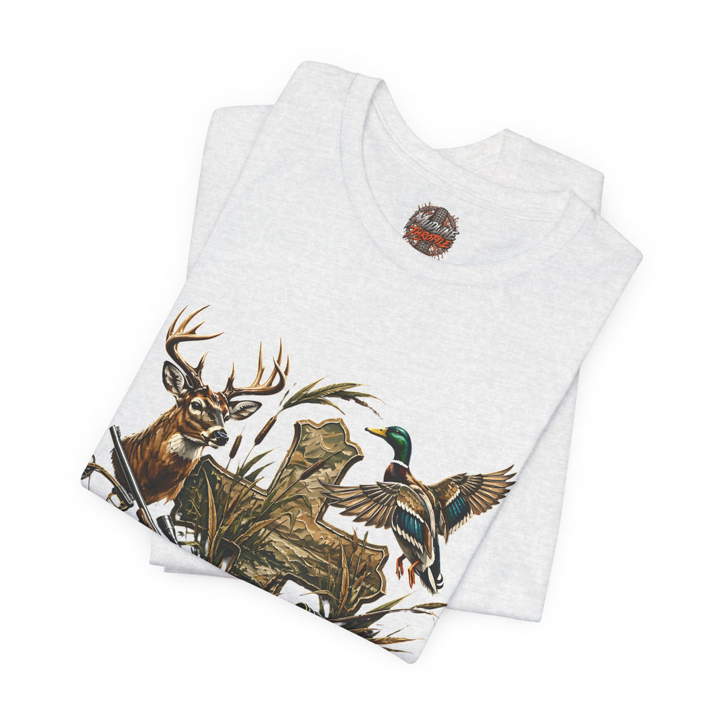 Outdoor Hunting & Fishing T-Shirt — Deer, Duck & Bass Graphic