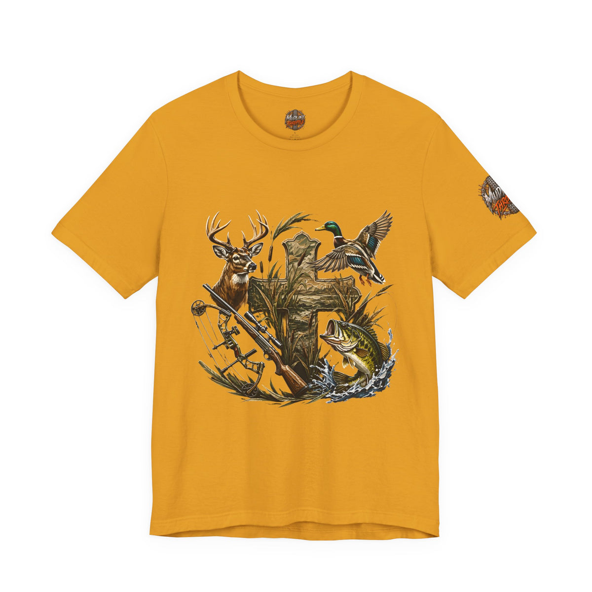 Outdoor Hunting & Fishing T-Shirt — Deer, Duck & Bass Graphic