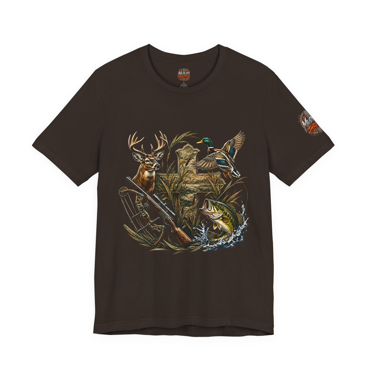 Outdoor Hunting & Fishing T-Shirt — Deer, Duck & Bass Graphic