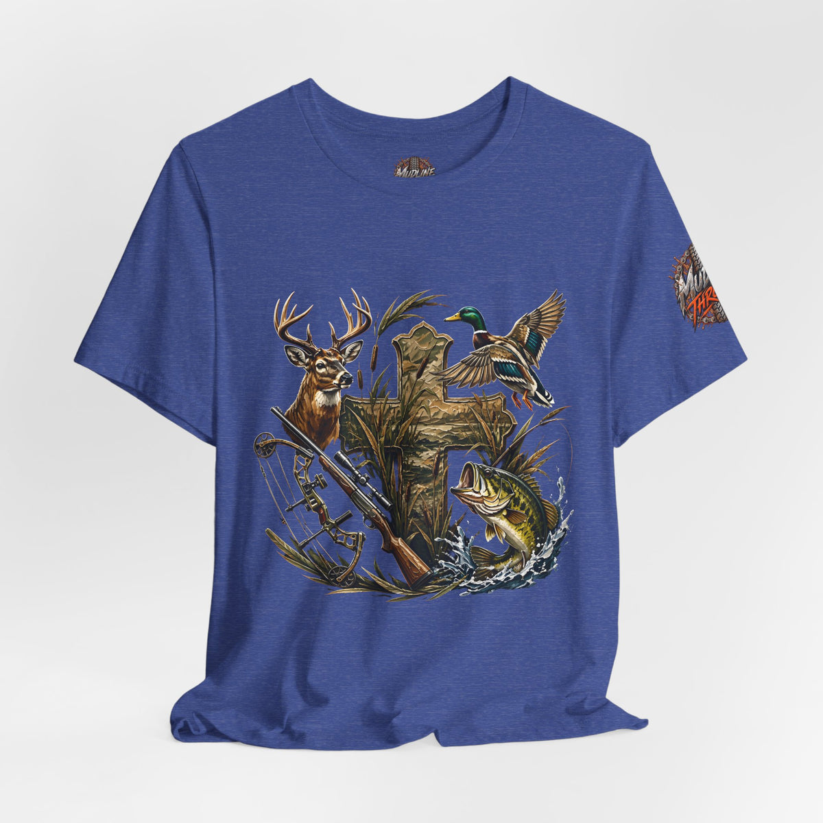 Outdoor Hunting & Fishing T-Shirt — Deer, Duck & Bass Graphic