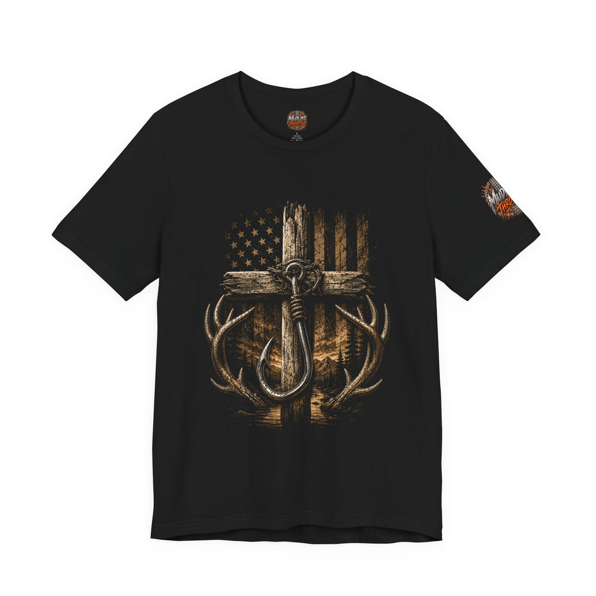 Hunting Cross & Antlers T-Shirt — American Flag Rustic Outdoors Tee