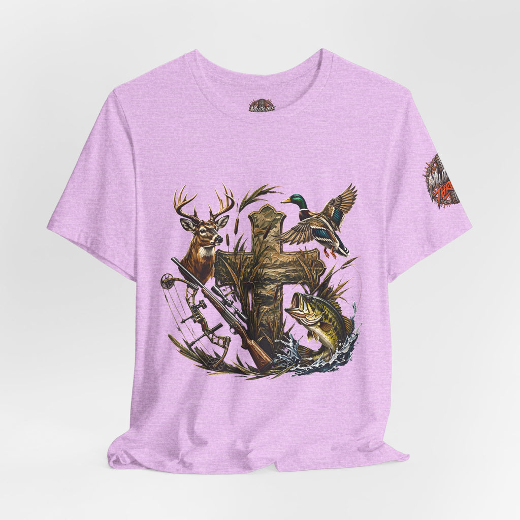 Outdoor Hunting & Fishing T-Shirt — Deer, Duck & Bass Graphic
