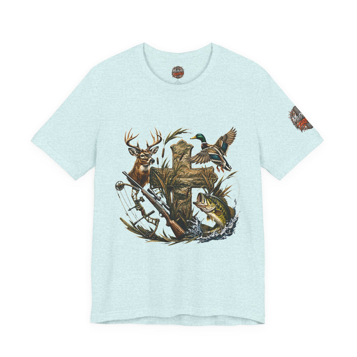 Outdoor Hunting & Fishing T-Shirt — Deer, Duck & Bass Graphic
