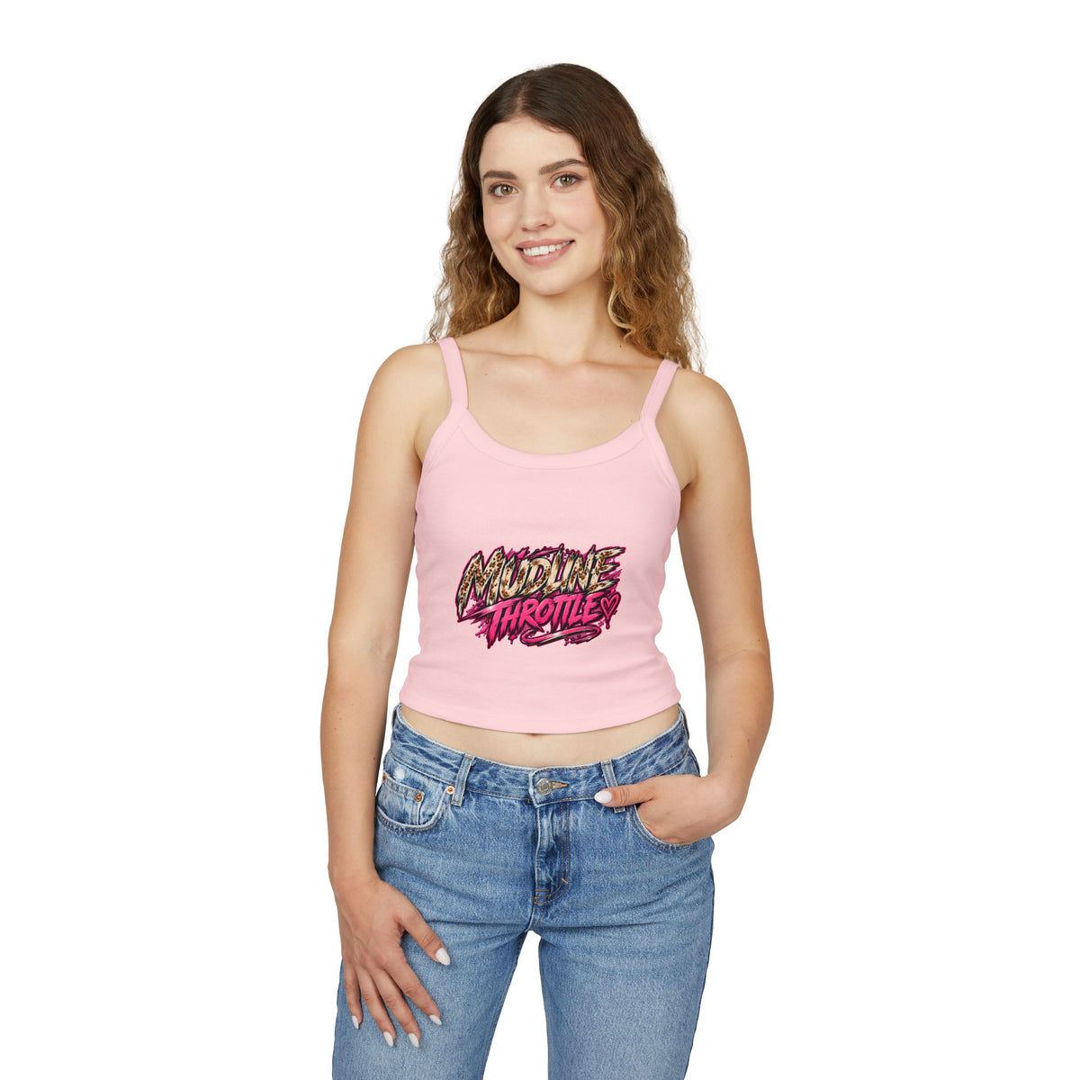 Spaghetti Tank - 'Midline Throttle' Bold Graphic Crop Top