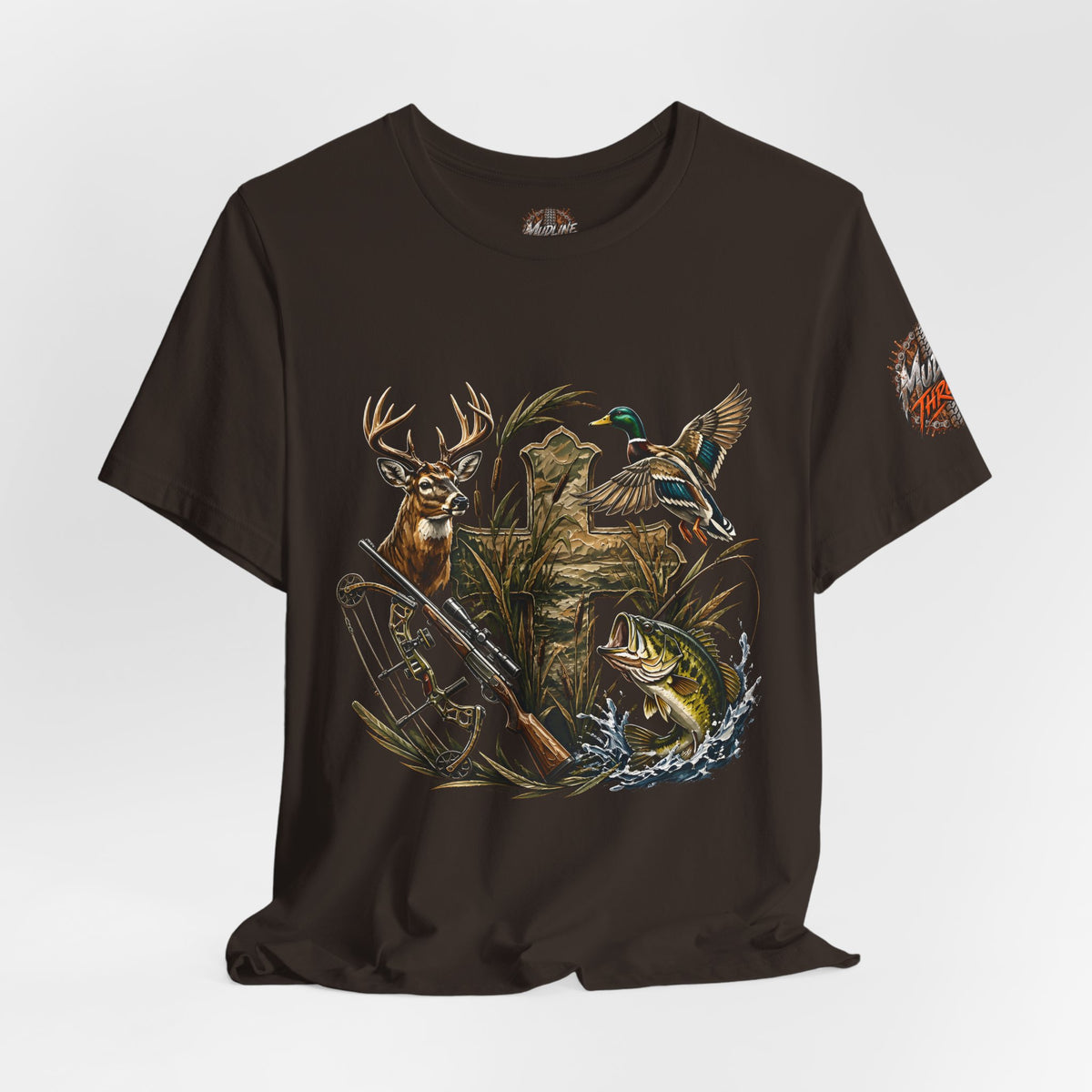Outdoor Hunting & Fishing T-Shirt — Deer, Duck & Bass Graphic