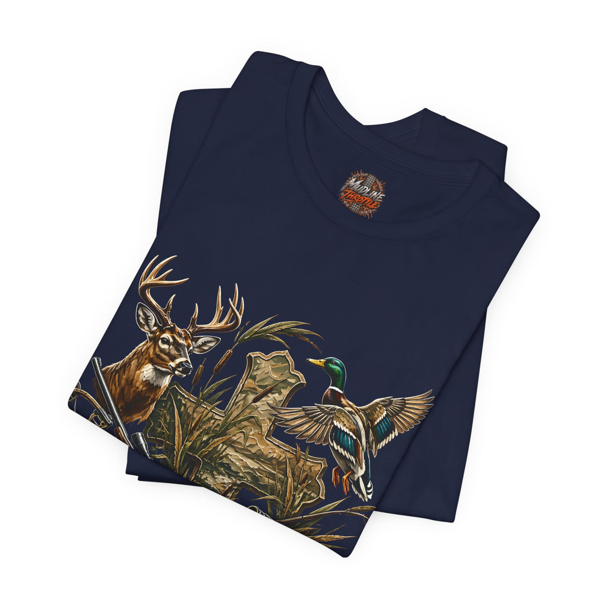Outdoor Hunting & Fishing T-Shirt — Deer, Duck & Bass Graphic