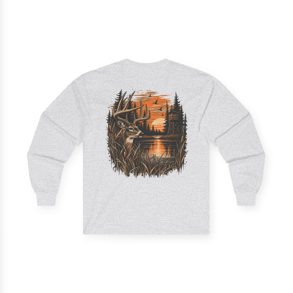 Deer Sunset Long Sleeve Tee – Woodland Hunting Scene
