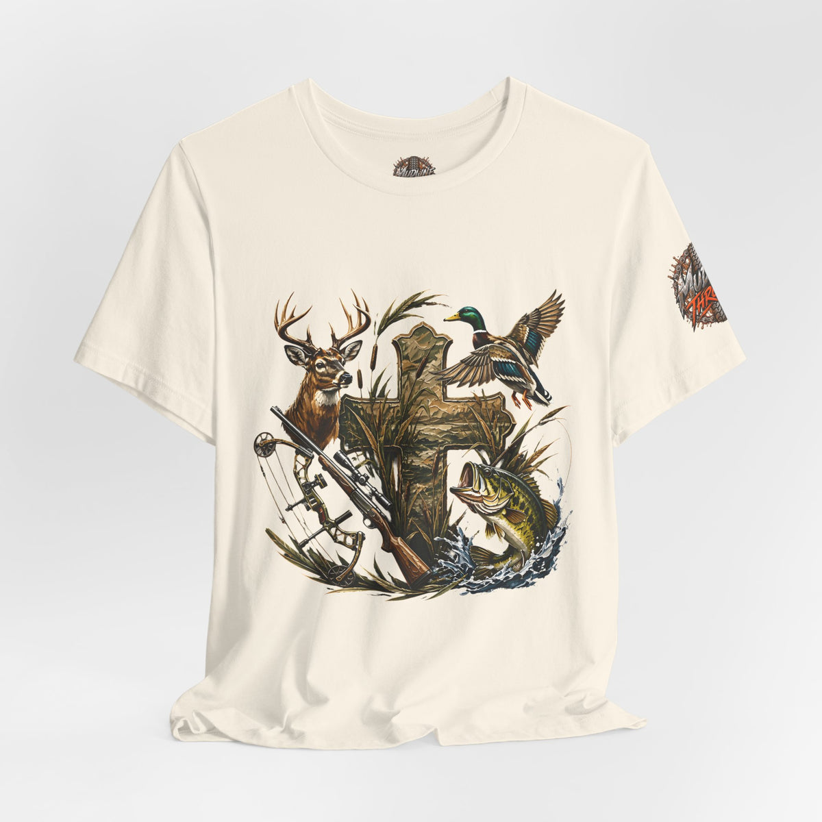 Outdoor Hunting & Fishing T-Shirt — Deer, Duck & Bass Graphic