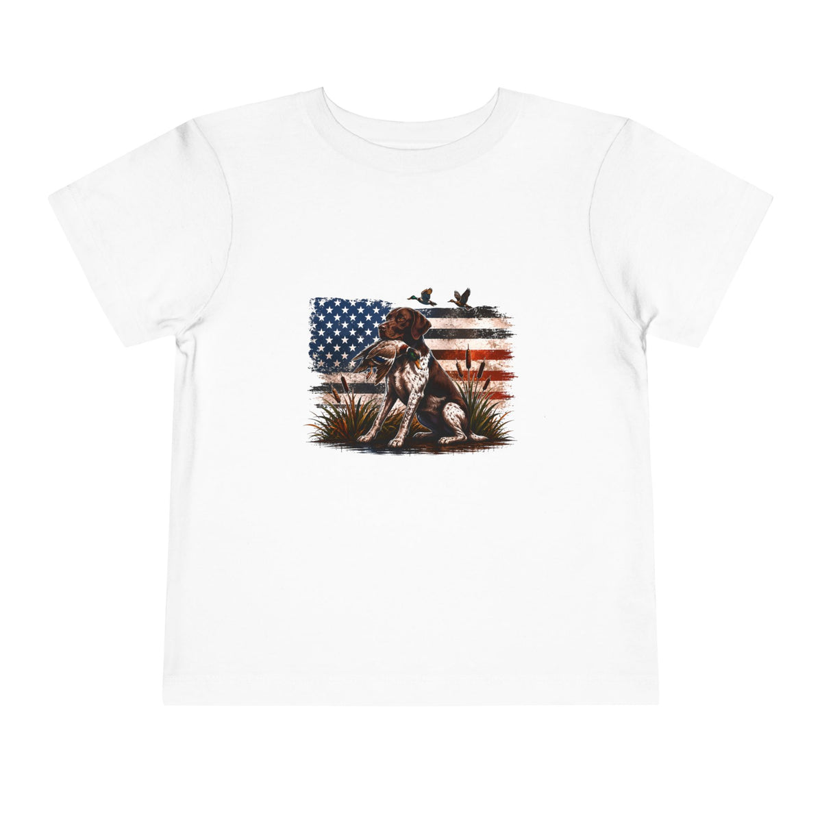 Toddler Tee — Patriotic Hunting Dog American Flag Graphic