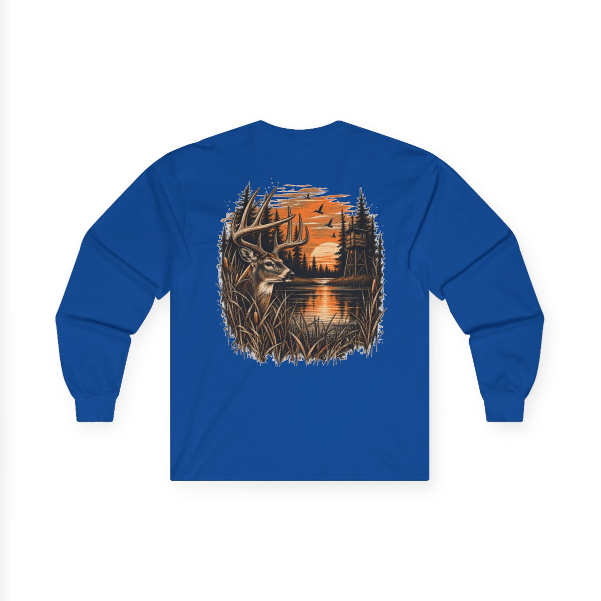 Deer Sunset Long Sleeve Tee – Woodland Hunting Scene