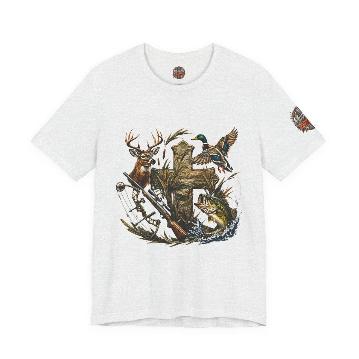 Outdoor Hunting & Fishing T-Shirt — Deer, Duck & Bass Graphic