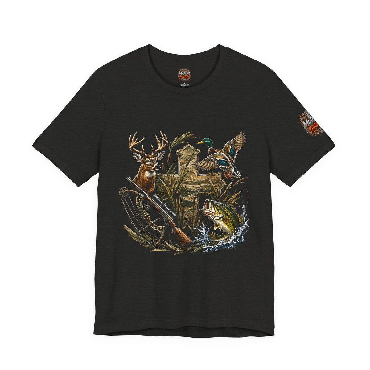 Outdoor Hunting & Fishing T-Shirt — Deer, Duck & Bass Graphic