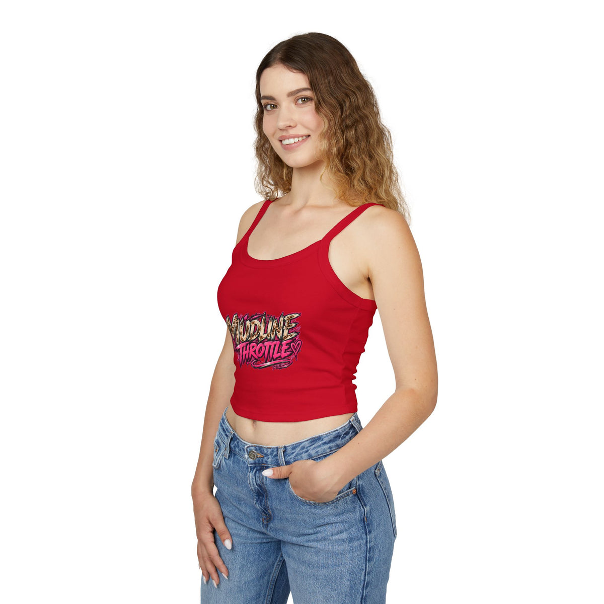 Spaghetti Tank - 'Midline Throttle' Bold Graphic Crop Top