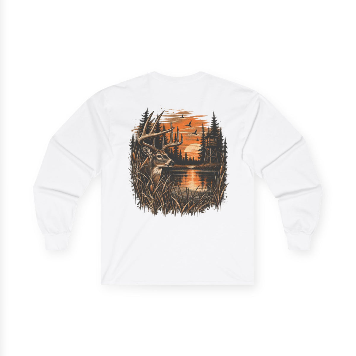 Deer Sunset Long Sleeve Tee – Woodland Hunting Scene