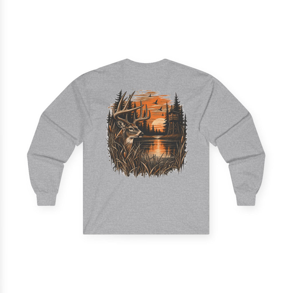 Deer Sunset Long Sleeve Tee – Woodland Hunting Scene