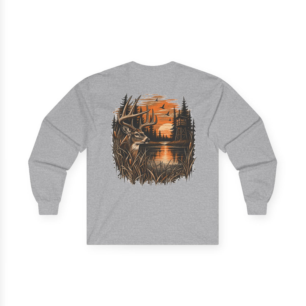 Deer Sunset Long Sleeve Tee – Woodland Hunting Scene
