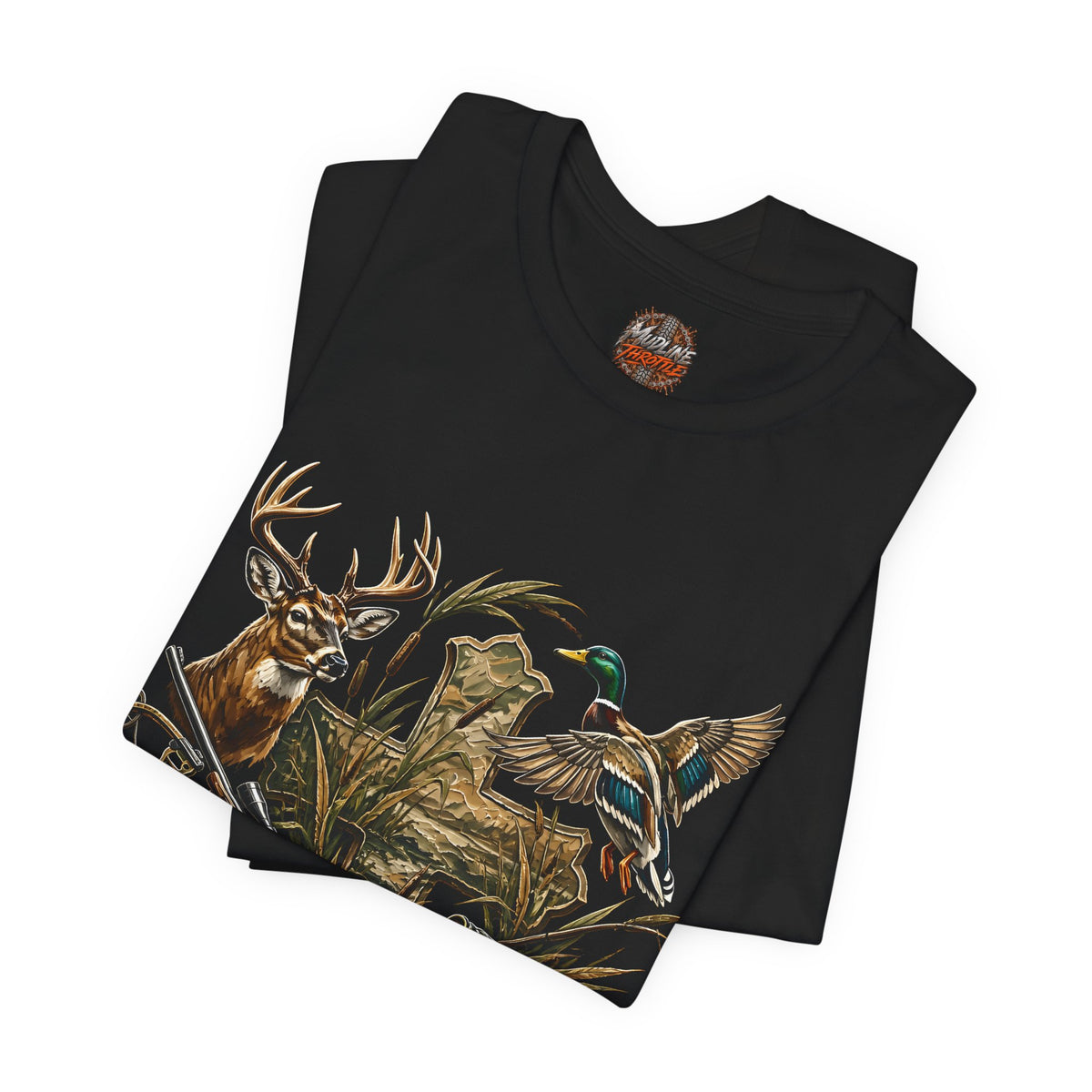 Outdoor Hunting & Fishing T-Shirt — Deer, Duck & Bass Graphic