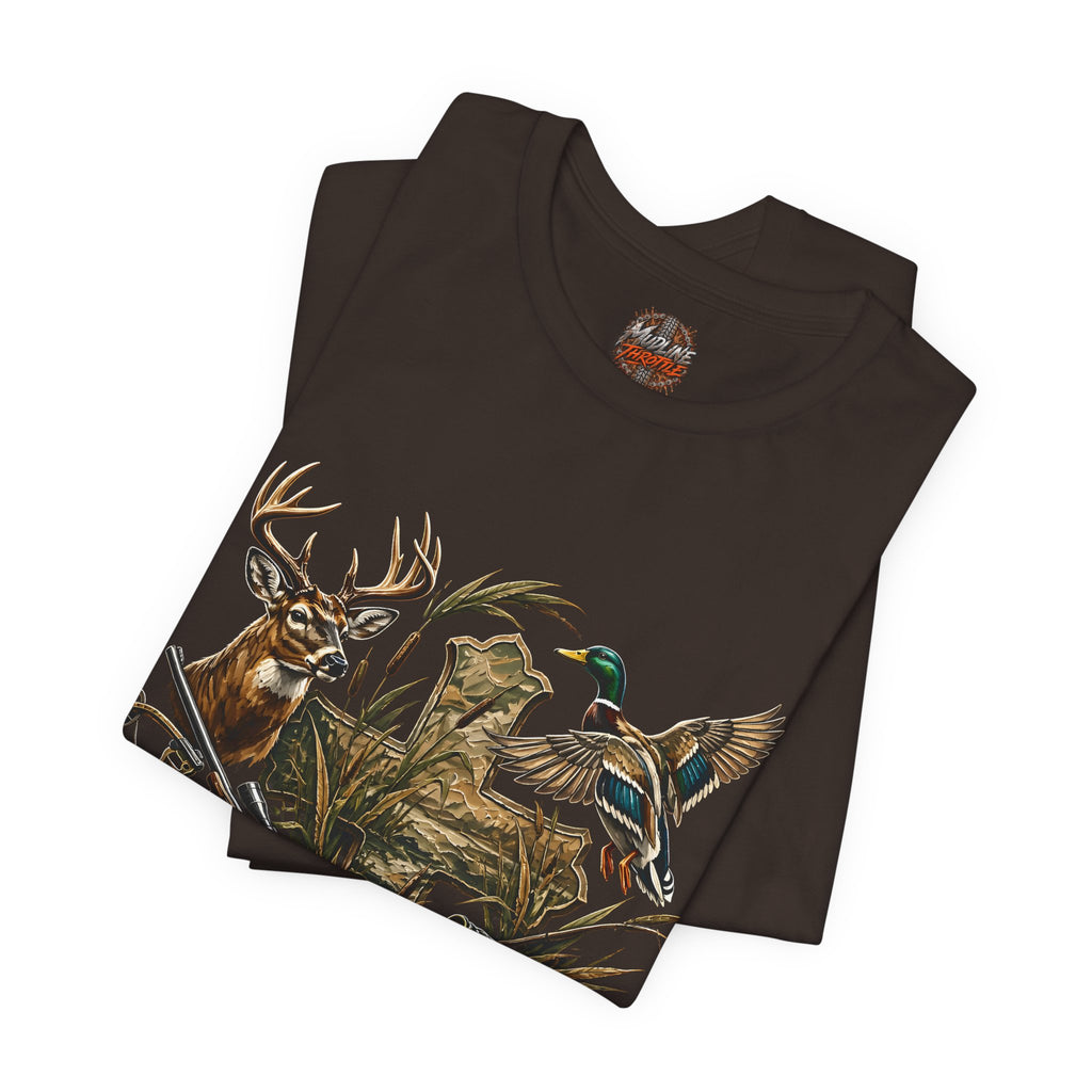 Outdoor Hunting & Fishing T-Shirt — Deer, Duck & Bass Graphic