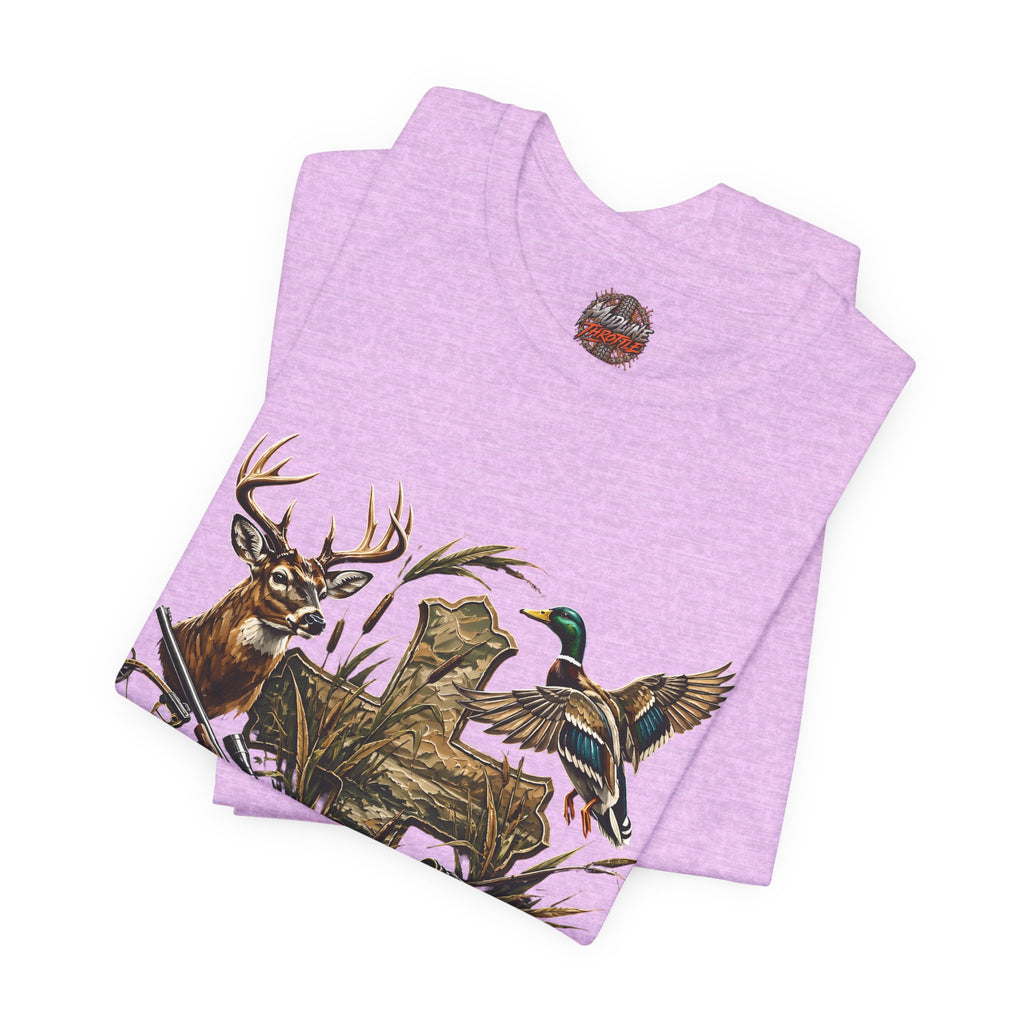 Outdoor Hunting & Fishing T-Shirt — Deer, Duck & Bass Graphic