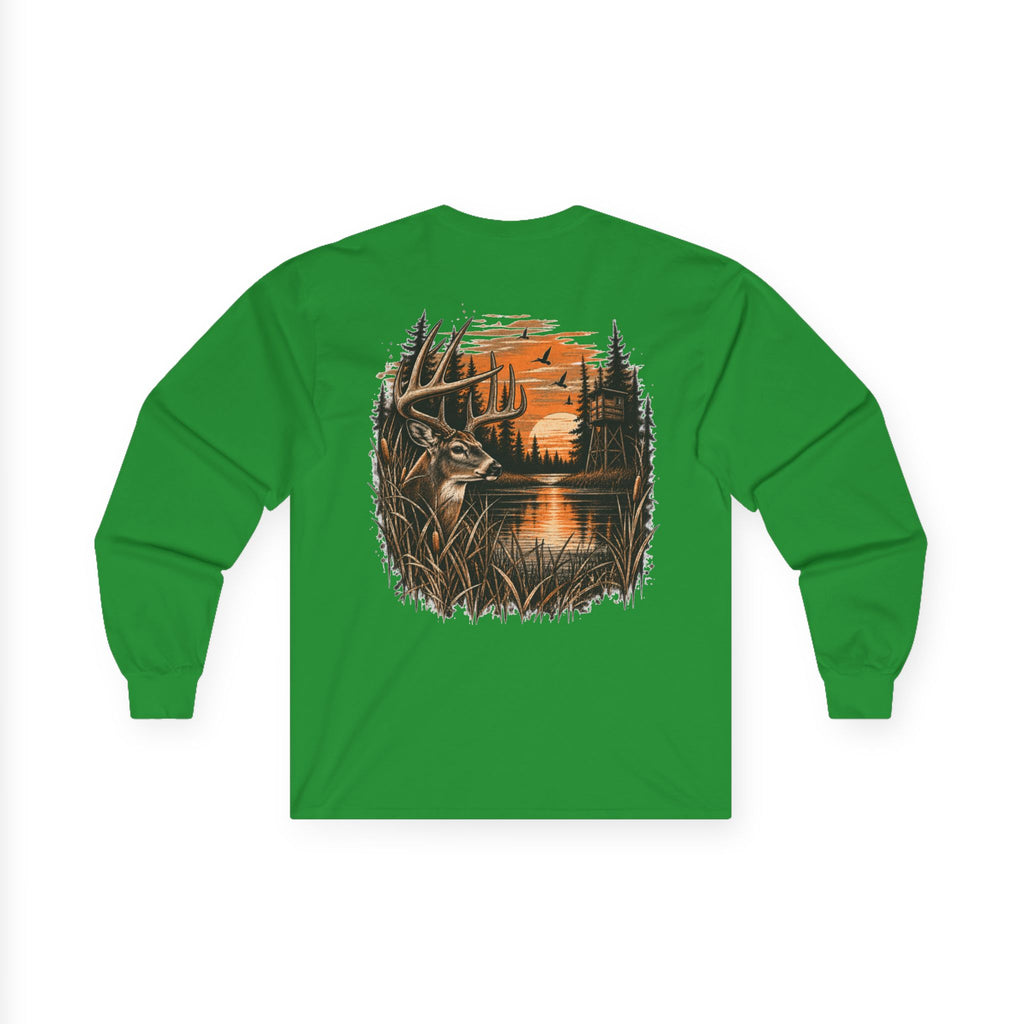 Deer Sunset Long Sleeve Tee – Woodland Hunting Scene