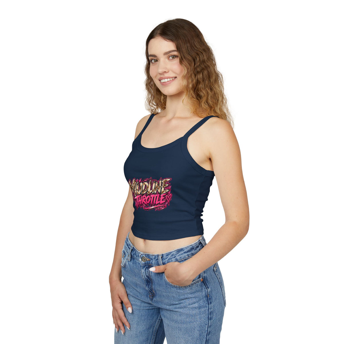 Spaghetti Tank - 'Midline Throttle' Bold Graphic Crop Top