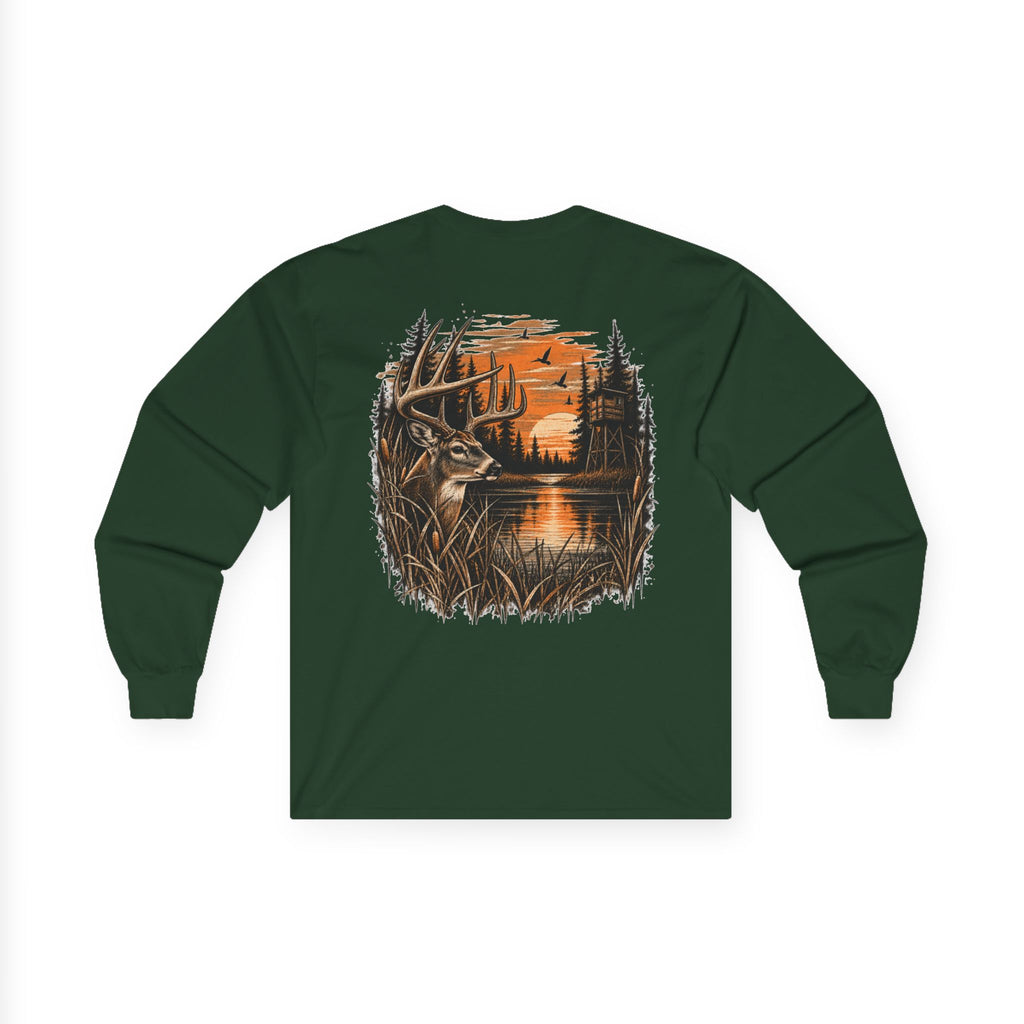 Deer Sunset Long Sleeve Tee – Woodland Hunting Scene