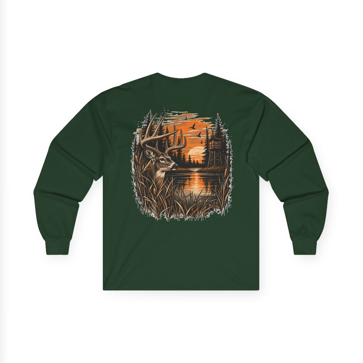 Deer Sunset Long Sleeve Tee – Woodland Hunting Scene