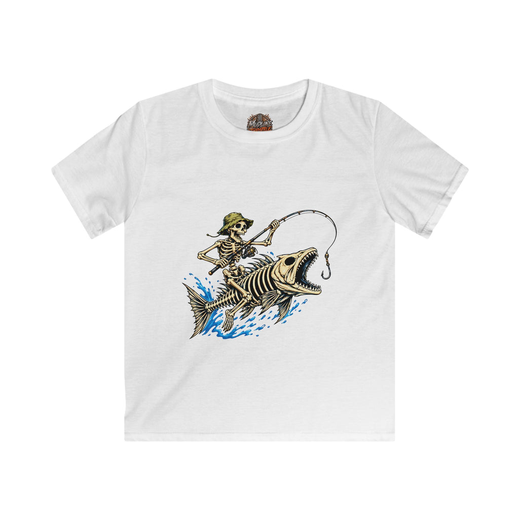 Kids Tee — Skeleton Fisher Riding Giant Fish Graphic
