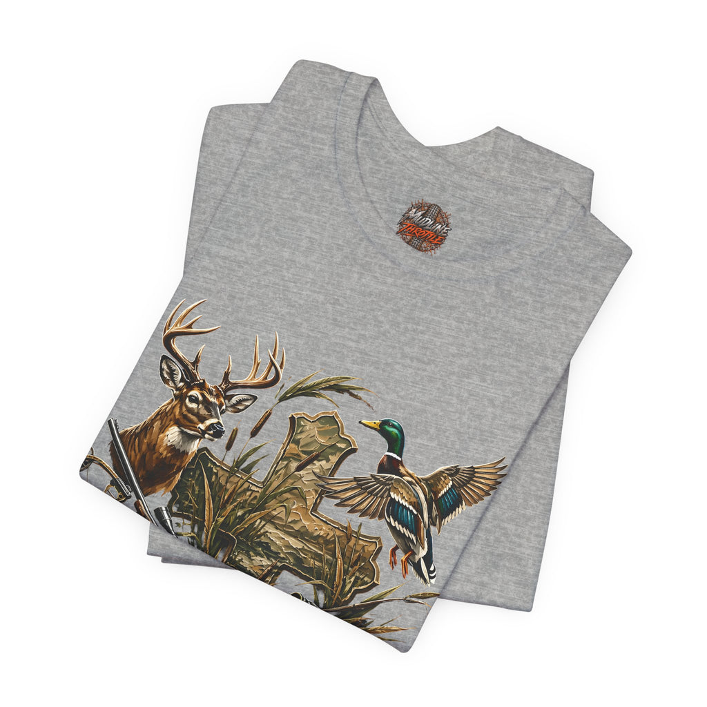 Outdoor Hunting & Fishing T-Shirt — Deer, Duck & Bass Graphic
