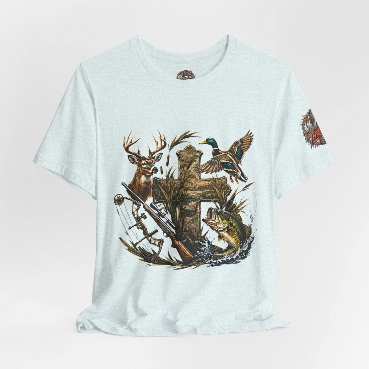 Outdoor Hunting & Fishing T-Shirt — Deer, Duck & Bass Graphic