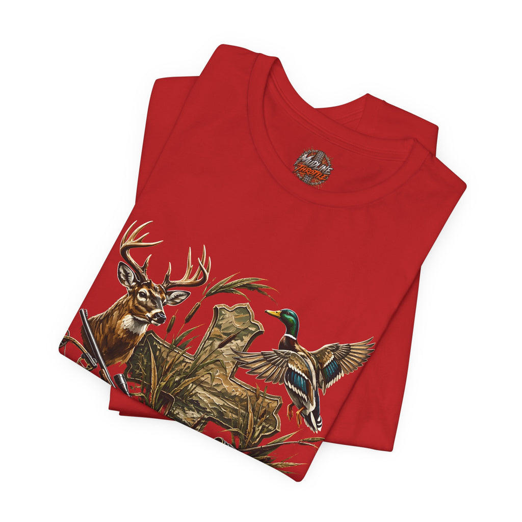 Outdoor Hunting & Fishing T-Shirt — Deer, Duck & Bass Graphic