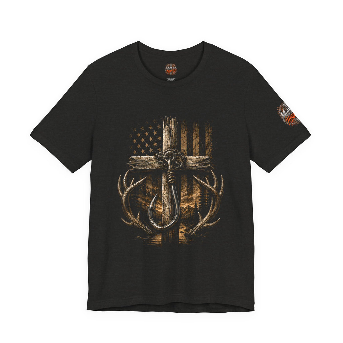 Hunting Cross & Antlers T-Shirt — American Flag Rustic Outdoors Tee