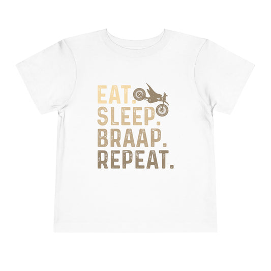 Toddler Tee - "Eat. Sleep. Braap. Repeat." Dirt Bike Graphic