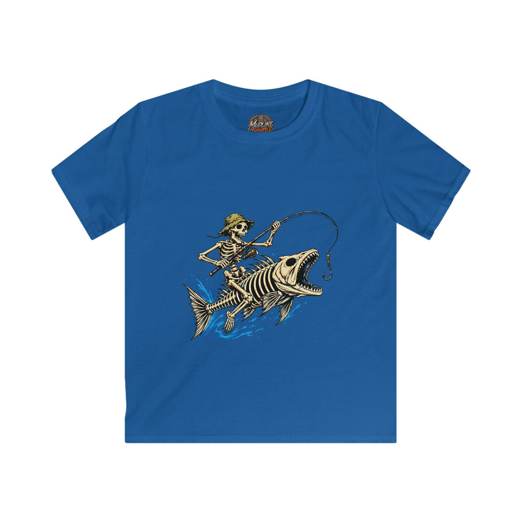 Kids Tee — Skeleton Fisher Riding Giant Fish Graphic