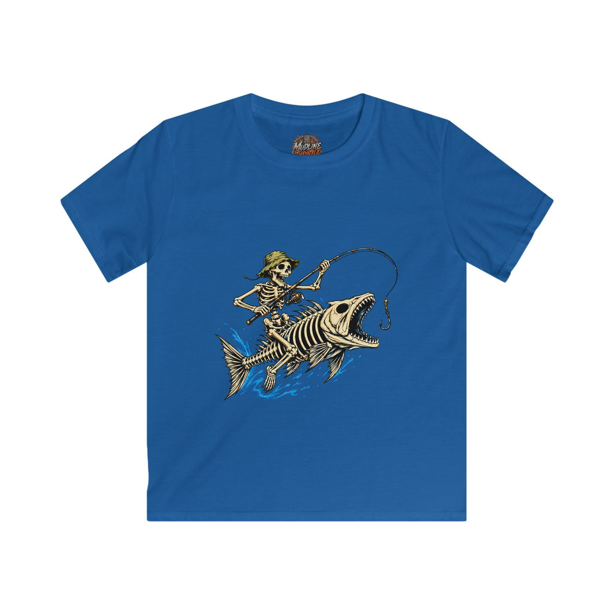 Kids Tee — Skeleton Fisher Riding Giant Fish Graphic