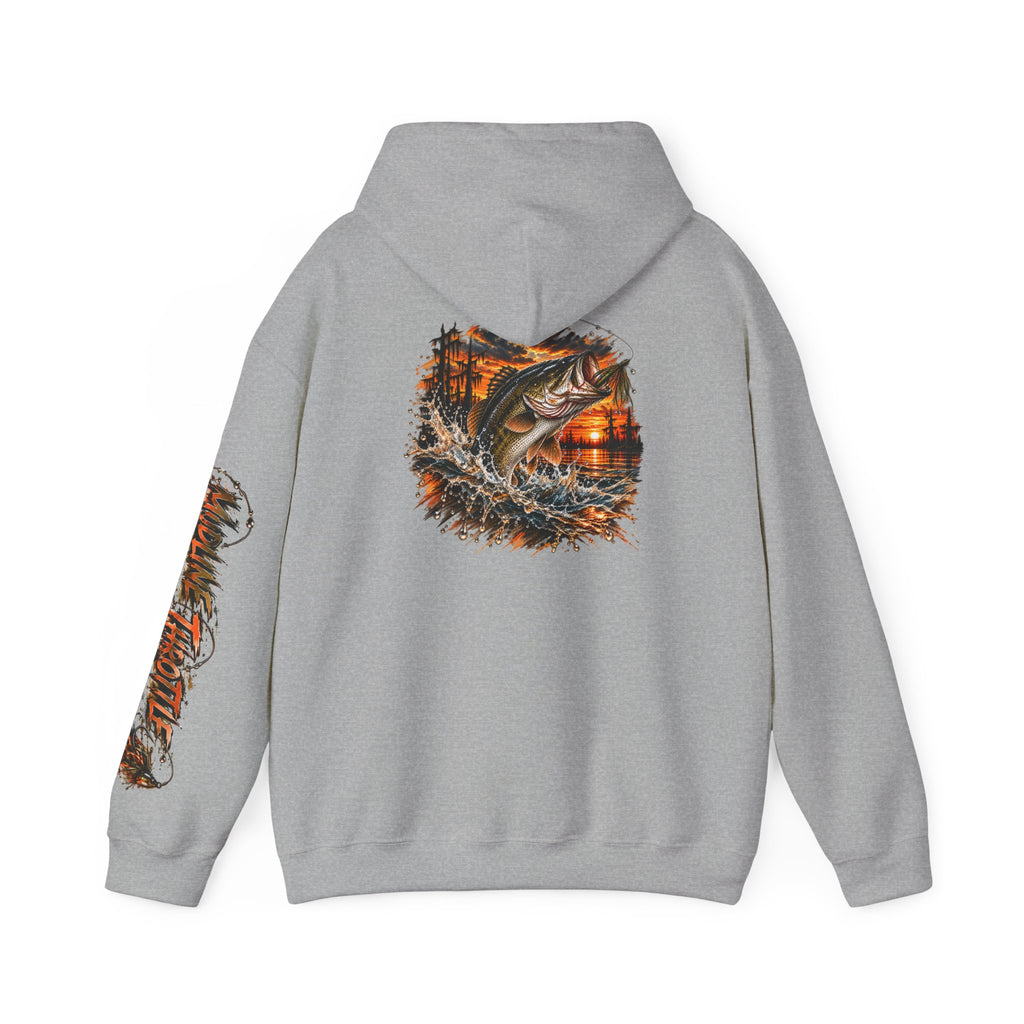 Fishing Hoodie – Largemouth Bass Sunset Graphic Hooded Sweatshirt