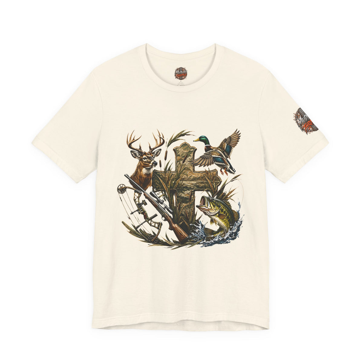 Outdoor Hunting & Fishing T-Shirt — Deer, Duck & Bass Graphic
