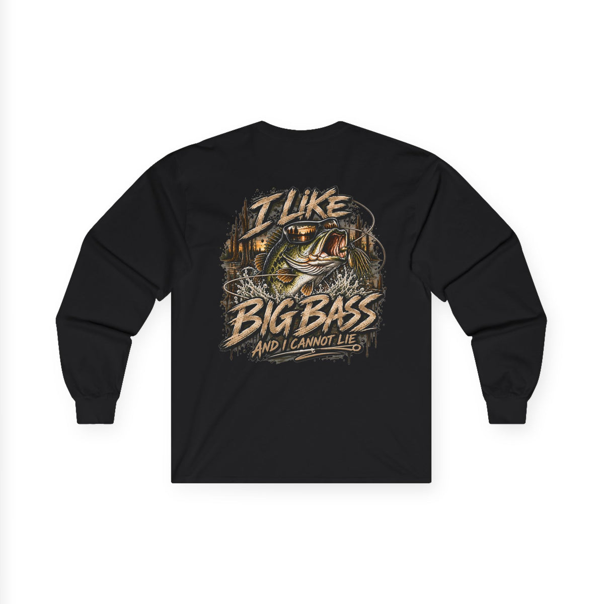 I Like Big Bass Long Sleeve Tee — Fishing Graphic Shirt