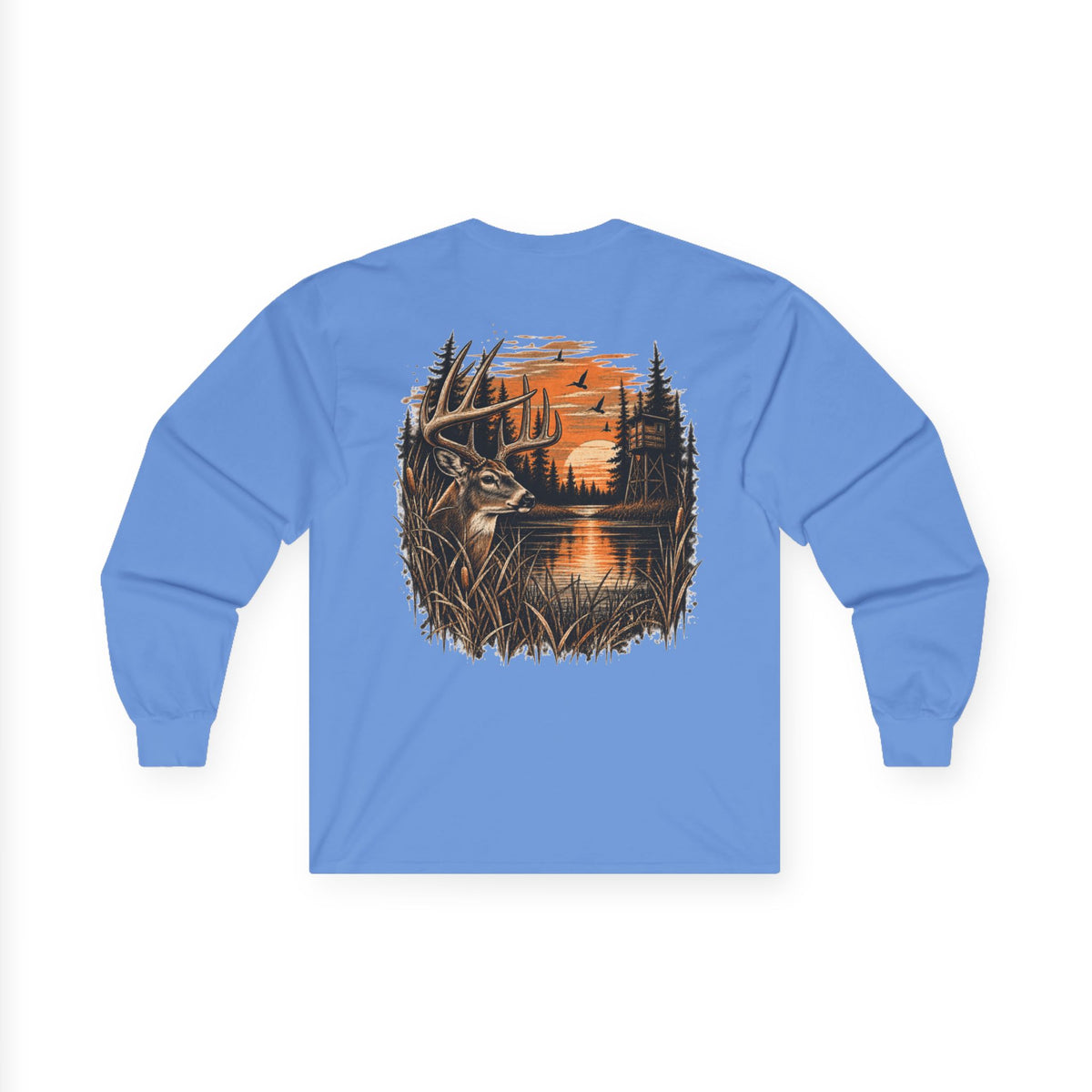 Deer Sunset Long Sleeve Tee – Woodland Hunting Scene