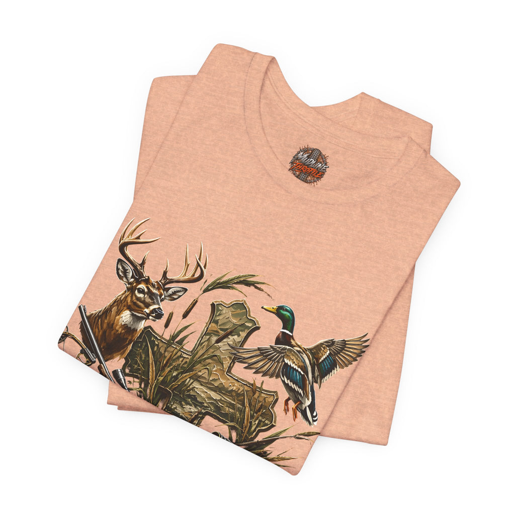 Outdoor Hunting & Fishing T-Shirt — Deer, Duck & Bass Graphic