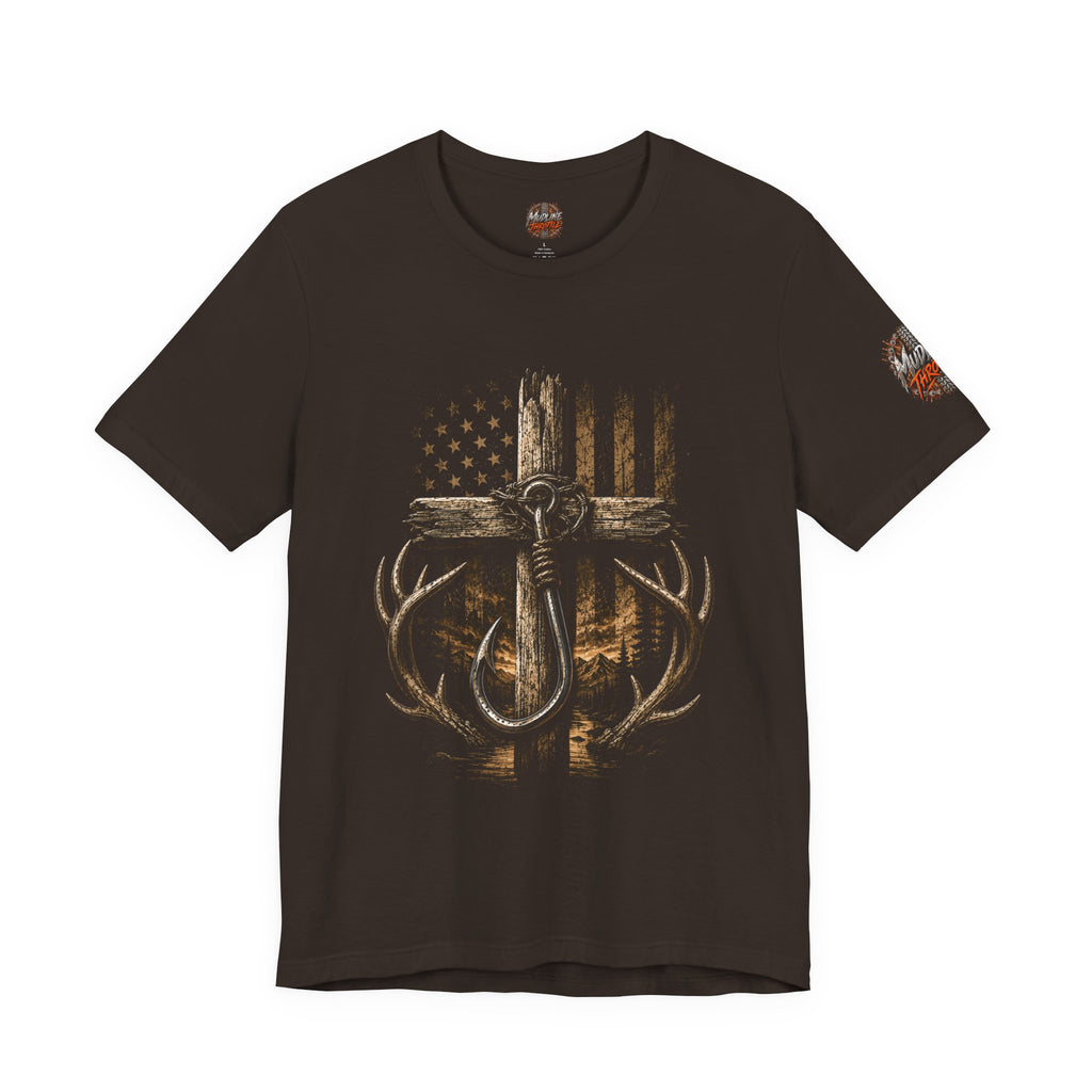 Hunting Cross & Antlers T-Shirt — American Flag Rustic Outdoors Tee