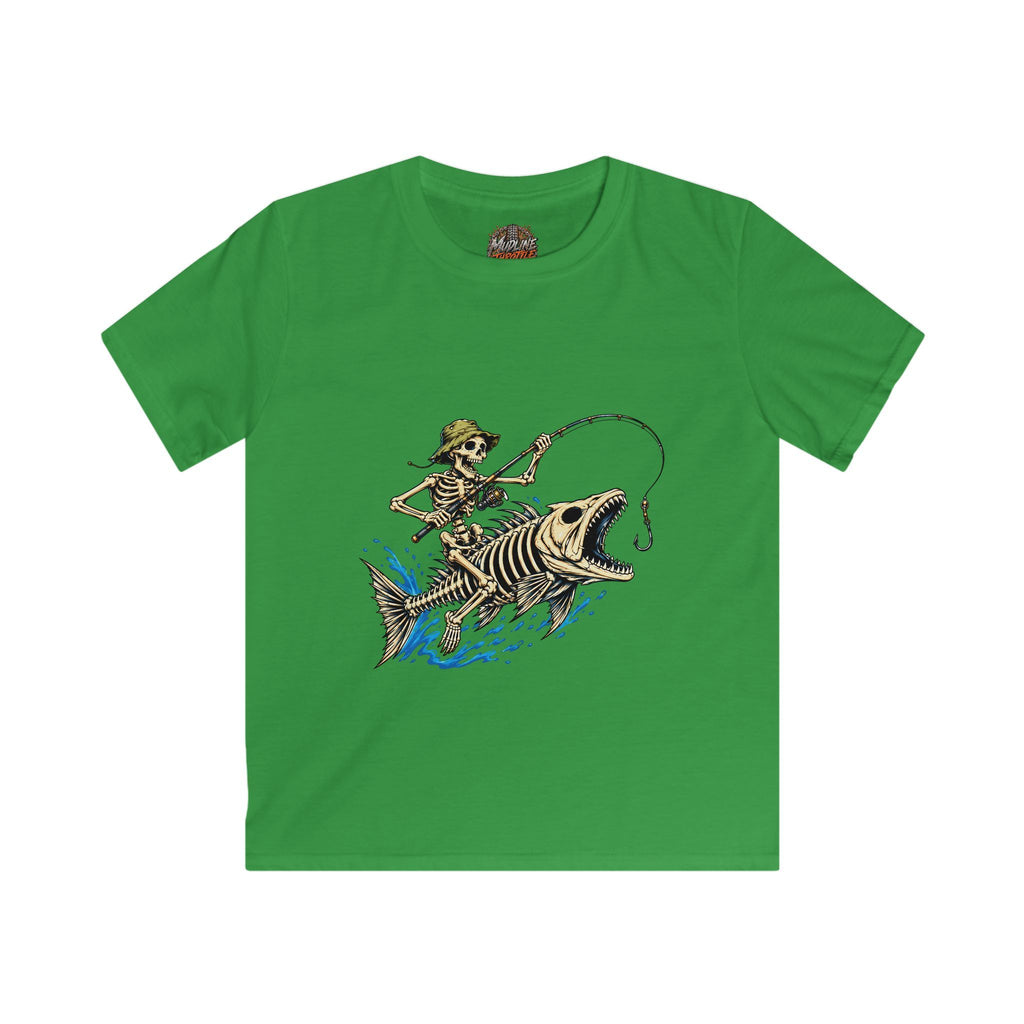 Kids Tee — Skeleton Fisher Riding Giant Fish Graphic