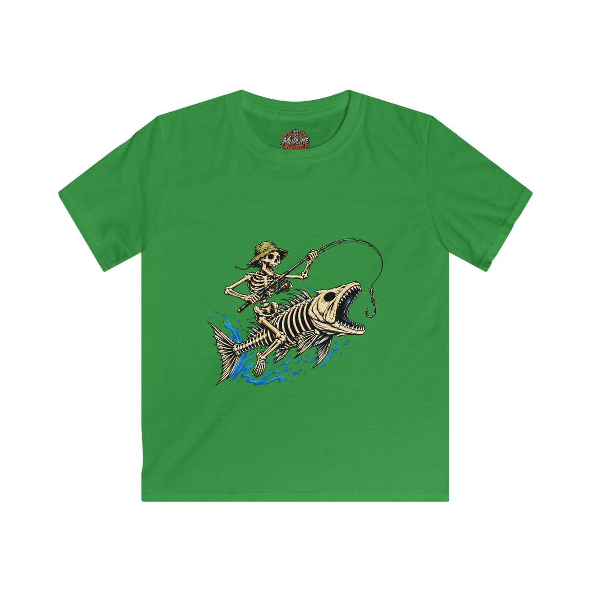 Kids Tee — Skeleton Fisher Riding Giant Fish Graphic
