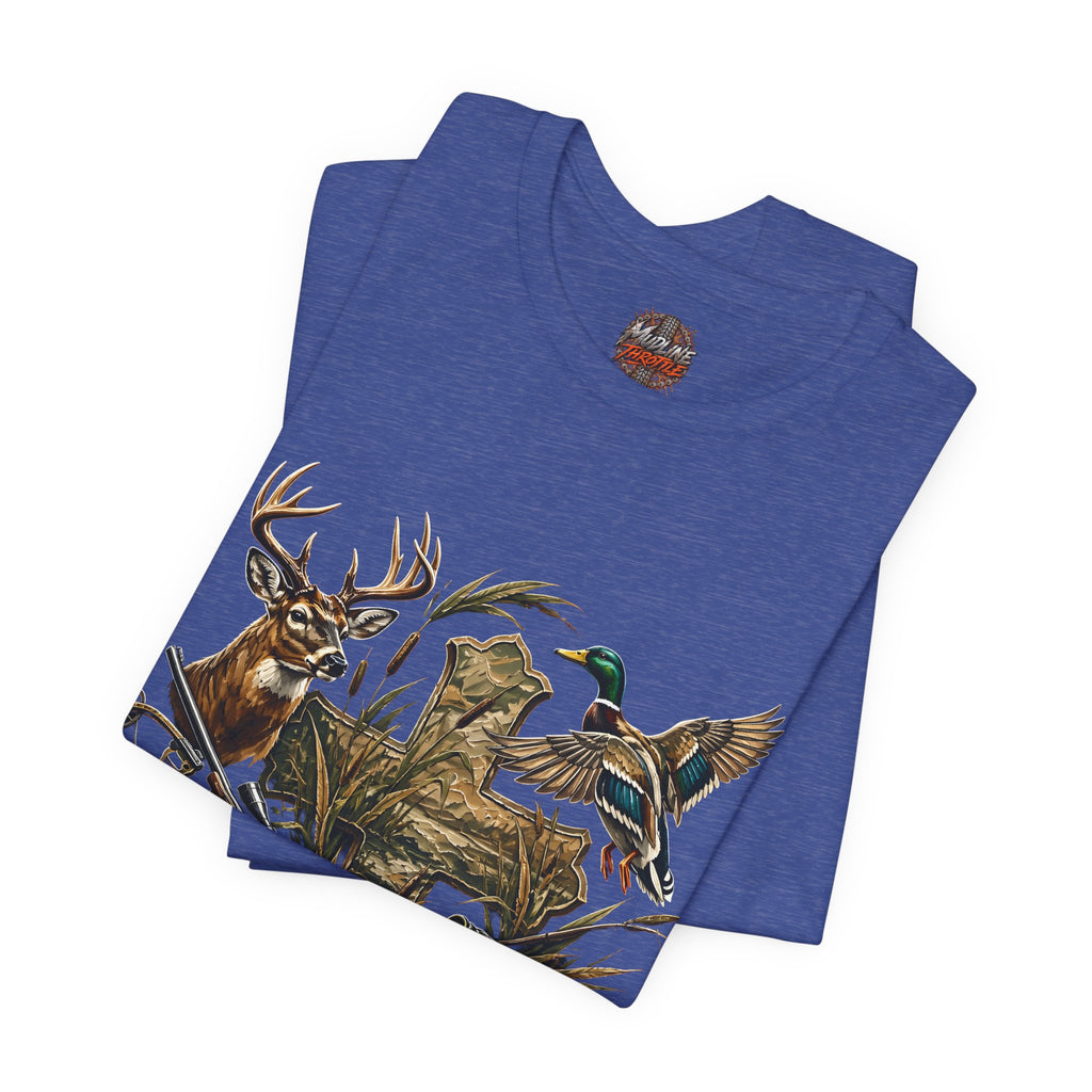 Outdoor Hunting & Fishing T-Shirt — Deer, Duck & Bass Graphic