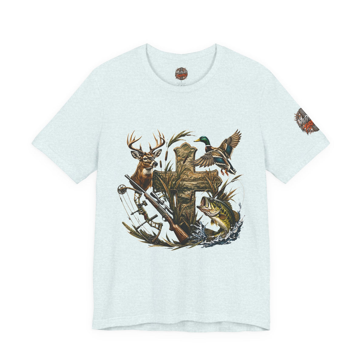 Outdoor Hunting & Fishing T-Shirt — Deer, Duck & Bass Graphic